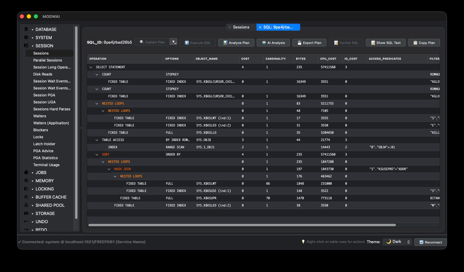 MODWAI SQL execution plan analysis with AI insights